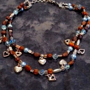 ❤️ Brighton Zen Garden Double Necklace Blue Pearl Wood Beads Crystal Beads,…